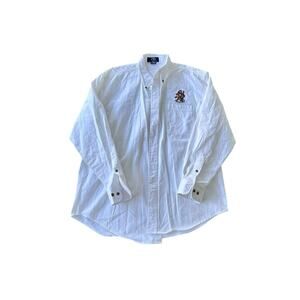 Vintage White Button-Up Shirt with Embroidered Tiger Graphic –‎ Size L